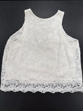 S Hollister White Lace-Trim Floral Tank